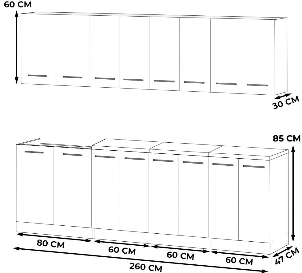 Kuchnia Vero Z Blatem Nowoczesna 2.6m Drewniana Wotan Szary Mat Dąb Wotan
