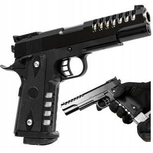Metalowy Pistolet Na Kulki Plastikowe Duży Granat Kulek I Tarcze - Zabawki militarne - miniaturka - grafika 1