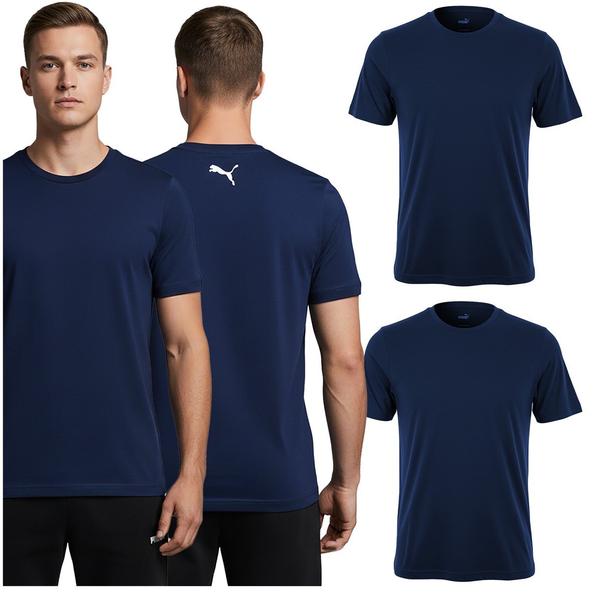 PUMA Koszulka Męska 2 sztuki Basic T-Shirt Granatowa Bawełna Logo M