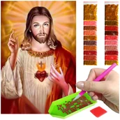 Dekoratorstwo - Haft Diamentowy ARTULIO, Obraz DIY 5D, Diamond Painting, Mozaika diamentowa 40x60cm (Promienny Jezus Chrystus) + zestaw akcesoriów - miniaturka - grafika 1