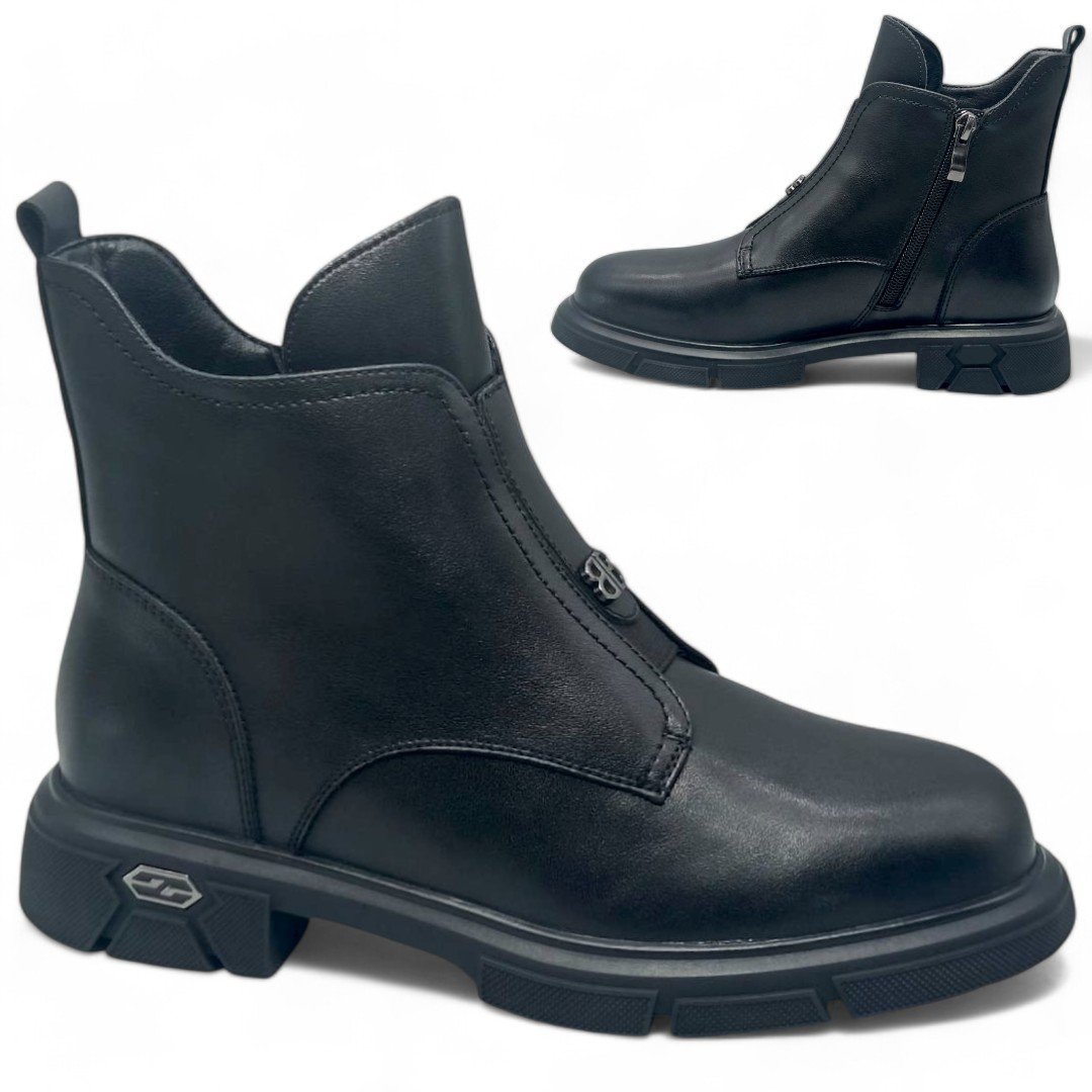 Botki Damskie 37 Skórzane Wysokie Eleganckie Czarne z Zamkiem Barski