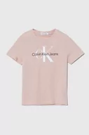 Koszulki dla chłopców - Calvin Klein Jeans t-shirt bawełniany dziecięcy kolor różowy z nadrukiem - miniaturka - grafika 1