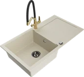Zlewozmywaki z baterią - Mexen Leo zlewozmywak granitowy 1-komorowy z ociekaczem i baterią kuchenną Duo, beżowy - 6501-69-671701-57-B - miniaturka - grafika 1