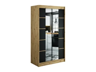 Minio, szafa z drzwiami przesuwnymi "LETO V4", 120 cm, kolor dąb Artisan / czarny mat - Szafy - miniaturka - grafika 1