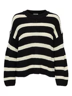 Swetry damskie - JACQUELINE de YONG Damski sweter z dzianiny w paski, czarny, S - miniaturka - grafika 1