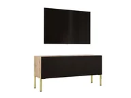 Szafki RTV - Szafka pod telewizor w kolorze dąb Wotan / czarny mat z nogami w kolorze złotym, A: szer: 100 cm cm, wys: 52 cm, gł: 32 cm. Meble pod telewizor, stolik pod telewizor, ława pod telewizor - miniaturka - grafika 1