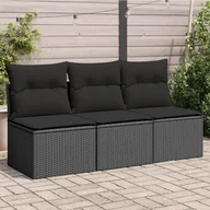 Sofy ogrodowe - vidaXL Sofa ogrodowa z poduszkami, 3-osobowa, czarna, polirattan - miniaturka - grafika 1