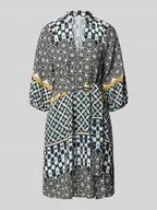 Sukienki - Sukienka lniana o linii A ze wzorem na całej powierzchni - miniaturka - grafika 1