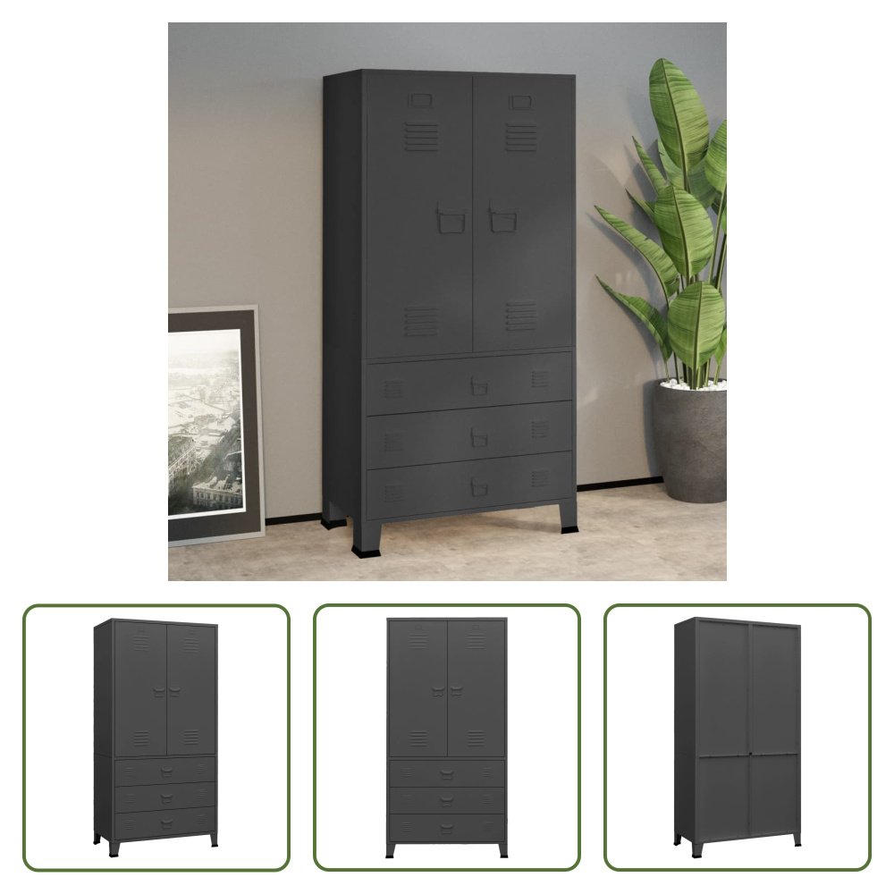 The Living Store Szafa industrialna antracytowa 90x50x180 cm metalowa