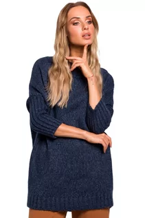 Swetry damskie - Granatowy Melanżowy Oversizowy Sweter z Półgolfem - MOE - grafika 1