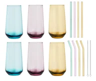 Szklanki - 6x Kolorowe Szklanki Wysokie 430ml + 8x Rurki Szklane - miniaturka - grafika 1