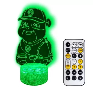 Psi Patrol Rubble Lampka Nocna 3D Led Rgb Kolor Kabel Usb + Pilot - Wyposażenie pokoiku dziecięcego - miniaturka - grafika 1