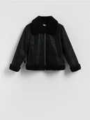 Kurtki i płaszcze dla dziewczynek - Reserved - Ocieplana kurtka z imitacji skóry - czarny - miniaturka - grafika 1
