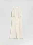 Sukienki i spódniczki dla dziewczynek - Reserved - Kombinezon z ażurowym topem - złamana biel - miniaturka - grafika 1