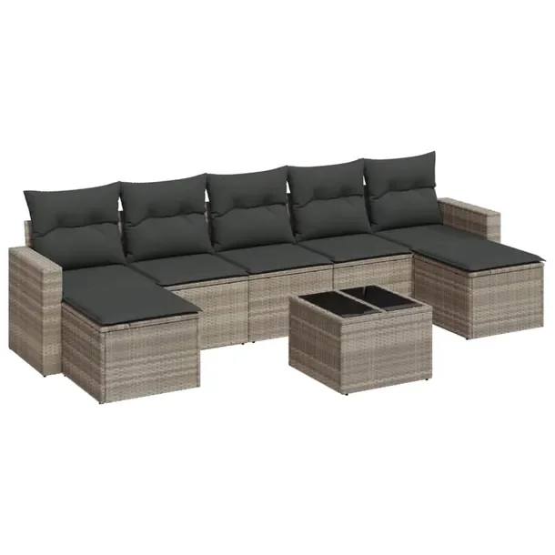 Zestaw Wypoczynkowy Rattan PE Jasnoszary, Stół Szkło Hartowane 55x55x37