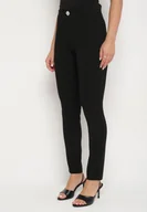 Legginsy - Czarne Legginsy z Wiskozą z Wysokim Stanem Zdobione Guzikiem z Cyrkoniami Nalette - miniaturka - grafika 1