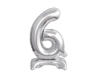 Balony i akcesoria - Godan Balon foliowy stojący cyfra 6 srebrna - 38 cm BC-ATS6 - miniaturka - grafika 1