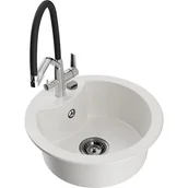 Zlewozmywaki z baterią - Mexen Diego zlewozmywak granitowy 1-komorowy z baterią kuchenną Duo, biały - miniaturka - grafika 1