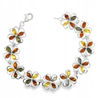 Bransoletki - Bransoletka srebrna z bursztynem bałtyckim srebro 925 kwiaty koniakowa - miniaturka - grafika 1