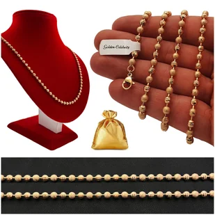 PIĘKNY ZŁOTY ŁAŃCUSZEK DAMSKI Z KULECZKAMI STAL CHIRURGICZNA 18K + DARMOWE DODATKI - Łańcuszki - miniaturka - grafika 1