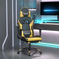 Fotele gamingowe - vidaXL Fotel gamingowy z podnóżkiem z czarnej i złotej sztucznej skóry - Fotel gamingowy - Krzesła gamingowe - Fotel biurowy - Krzesło - miniaturka - grafika 1