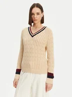 Swetry damskie - Tommy Hilfiger Sweter Varsity WW0WW43972 Beżowy Regular Fit - miniaturka - grafika 1