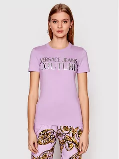 Koszulki i topy damskie - Versace Jeans T-Shirt Mirror 72HAHG01 Fioletowy Regular Fit - grafika 1