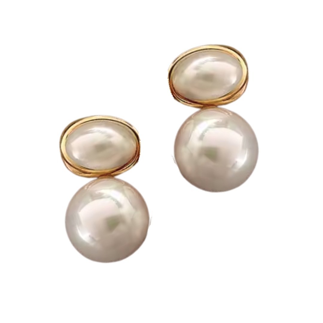 Kolczyki perłowe bardzo błyszczą efektowne średnie wielkości podwójne perły