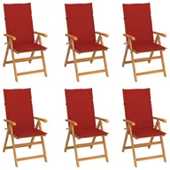 Fotele i krzesła ogrodowe - vidaXL Krzesła ogrodowe, 6 szt., czerwone poduszki, drewno tekowe - miniaturka - grafika 1
