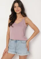 Bluzki damskie - Fioletowy Top z Modalem i Bawełną Ozdobiona Wiązaniem Lilacea - miniaturka - grafika 1