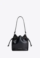 Torebki damskie - Torebka worek z imitacji skóry z dekoracyjną plecionką czarna - miniaturka - grafika 1