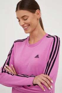 Bluzki damskie - adidas longsleeve bawełniany kolor fioletowy - grafika 1