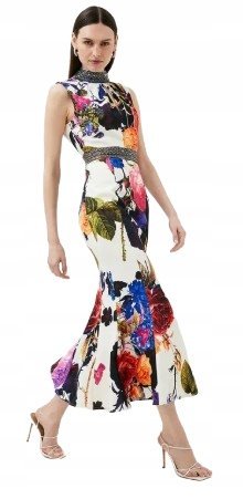 KAREN MILLEN SUKIENKA MIDI ZE WZOREM KWIATOWYM I ODKRYTYMI PLECAMI 34 1NMA