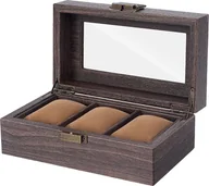 Biżuteria - akcesoria - Pudełko na zegarki z 3 przegródkami, z wierzchem z prawdziwego szkła, z imitacją drewna, z PU - miniaturka - grafika 1