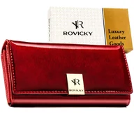Portfele - Duży portfel damski na karty ROVICKY rfid stop skórzany elegancki lakierowany rozbudowany czerwony - miniaturka - grafika 1