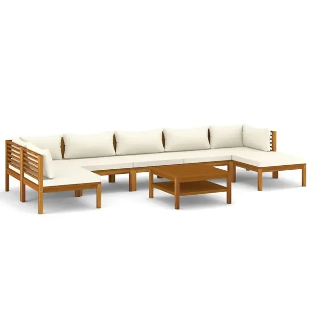 Zestaw Mebli Ogrodowych z Drewna Akacjowego, Stolik 65x65x35 cm, Sofy, Krem