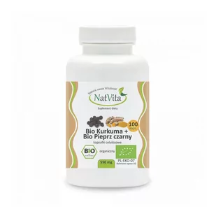 NatVita Bio kurkuma + Bio pieprz czarny (piperyna) 550mg 100 kapsułek - Suplementy naturalne - miniaturka - grafika 1