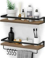 Ręczniki - WISFOR Półka ścienna 2 półki Półka pływająca Półka kuchenna Półka łazienkowa Półka ścienna z wieszakiem na ręczniki Metalowa - miniaturka - grafika 1