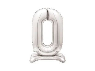 Balon foliowy stojący cyfra 0 srebrny - 76 cm - 1szt. - Balony i akcesoria - miniaturka - grafika 1