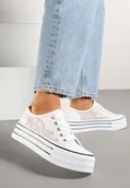 Trampki damskie - Białe Trampki Vices na Platformie przed Kostkę z Siateczką Telaniris - miniaturka - grafika 1