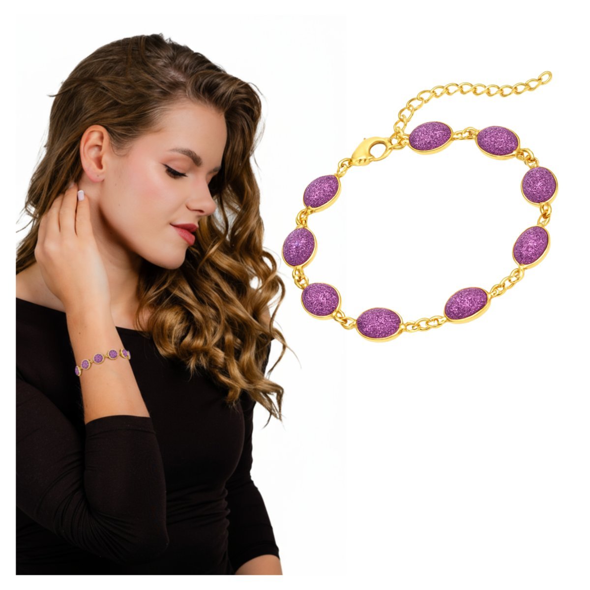 Bransoletka Złota Z Cyrkoniami Stal Chirurgiczna 316L Regulowana Pozłacana