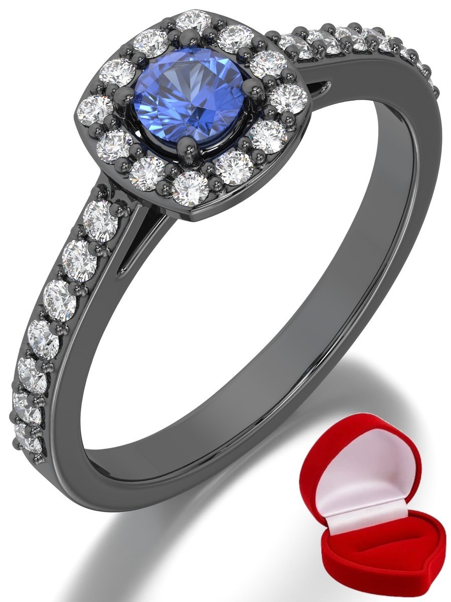 ZŁOTY PIERŚCIONEK ZARĘCZYNOWY 585 14k SZAFIR 0,19 ct CZARNE ZŁOTO R6