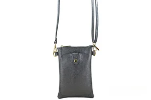 Mini torebka / etui ze skóry metalizowanej - Srebrna ciemna - Etui i futerały do telefonów - miniaturka - grafika 8