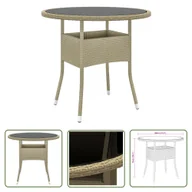 Stoły ogrodowe - The Living Store Stolik ogrodowy - Ø80x75 cm - szkło hartowane i rattan PE - beżowy - Stół - miniaturka - grafika 1