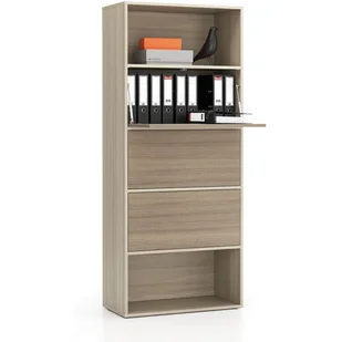 B2B Partner Regał biurowy wysoki LAYERS, 3 schowki, 800 x 400 x 1905, dąb naturalny / dąb bejcowany 611486 - Regały biurowe - miniaturka - grafika 1