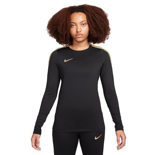 Nike Damski top W Nk Df Strike Crew Top K, Black/Jersey Gold/Metallic Gold, FN5012-011, XS
