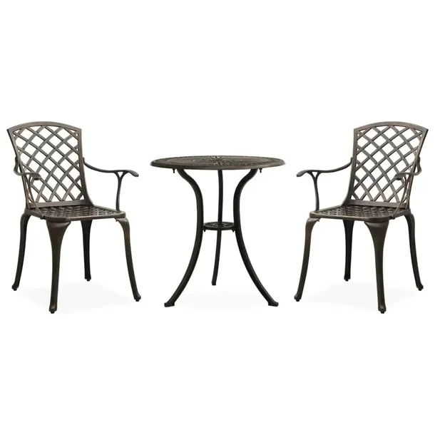 Zestaw Bistro z Odlewanego Aluminium Brązowy, Krzesła 61x60x93 cm, Stół