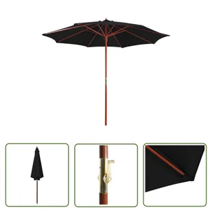 The Living Store Parasol ogrodowy na drewnianym słupku - 300x258 cm - czarny - Parasol Ogrodowy - Parasole ogrodowe - miniaturka - grafika 1