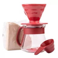 Zaparzacze i kawiarki - Hario zestaw V60 Dripper & Pot Red - drip + serwer + filtry VDS-3012R - miniaturka - grafika 1