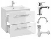 Szafki łazienkowe - Szafka łazienkowa z umywalką baterią i syfonem wisząca biała 60x50 - miniaturka - grafika 1